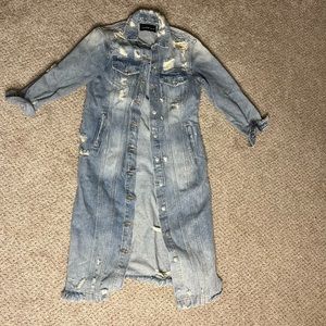 Mustard Seed long distressed denim jacket
